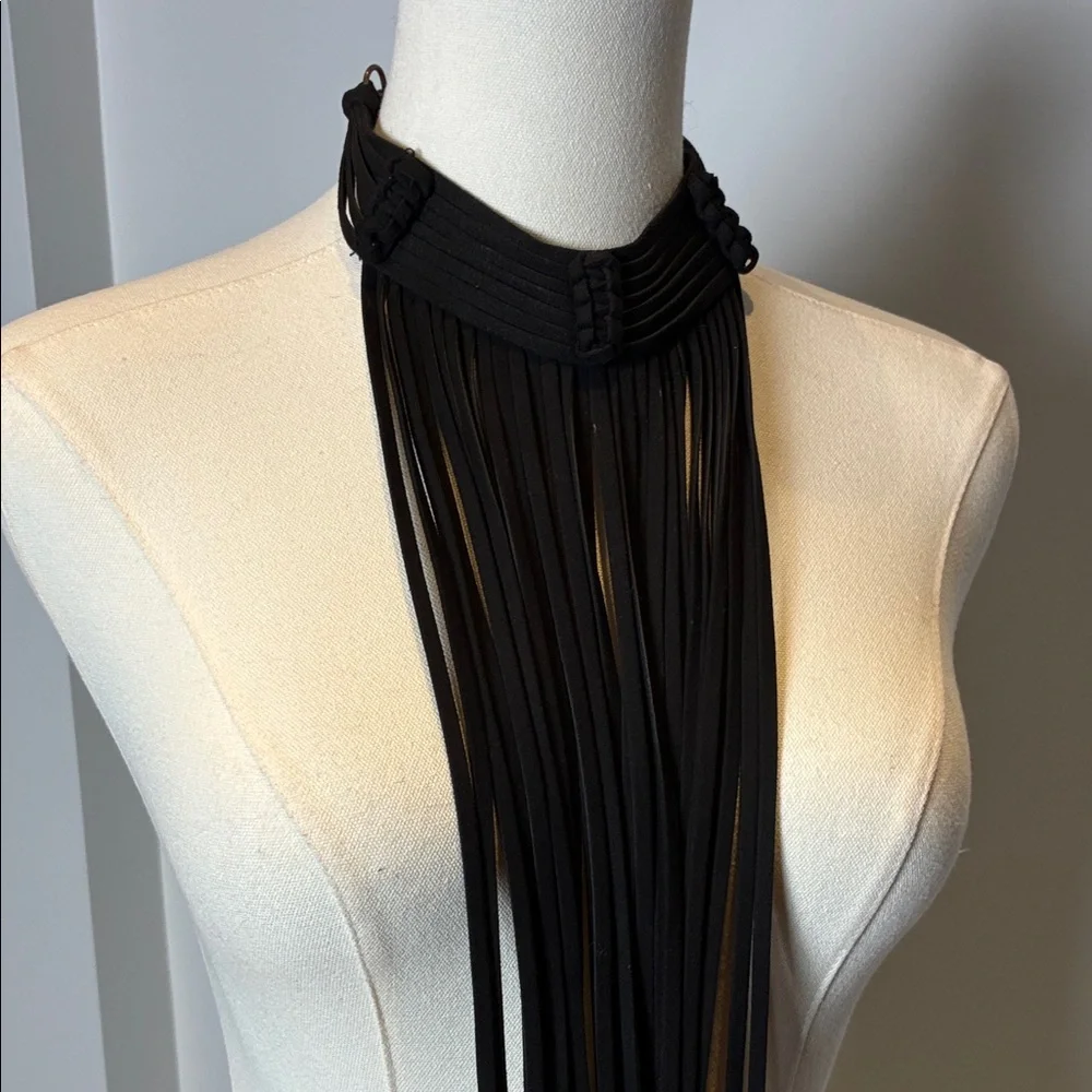 Black Fringe Statement Necklace - Picture 5 of 5